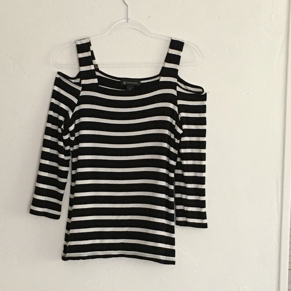 INC International Concepts Black White Striped Knit Top Large - Picture 1 of 5